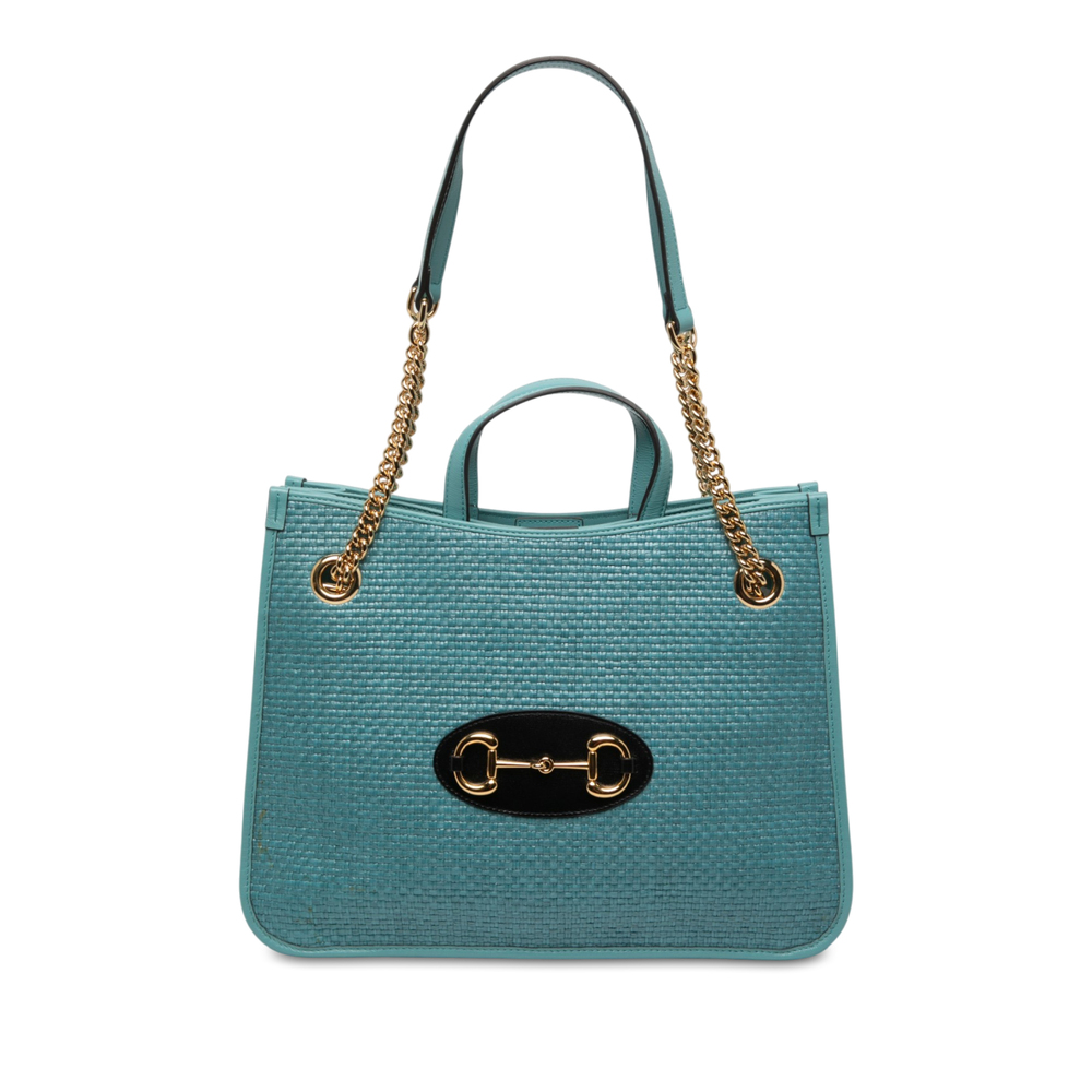 Pre-Loved Gucci Medium Raffia Horsebit 1955 Chain Tote